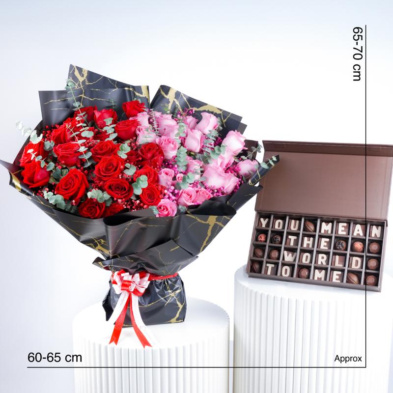 Classic Pink and Red Roses Bouquet With Chocolate - Gift Sets gift from Buy Any Flowers Dubai in Al Quoz Industrial Area 4, Dubai, UAE - image 3