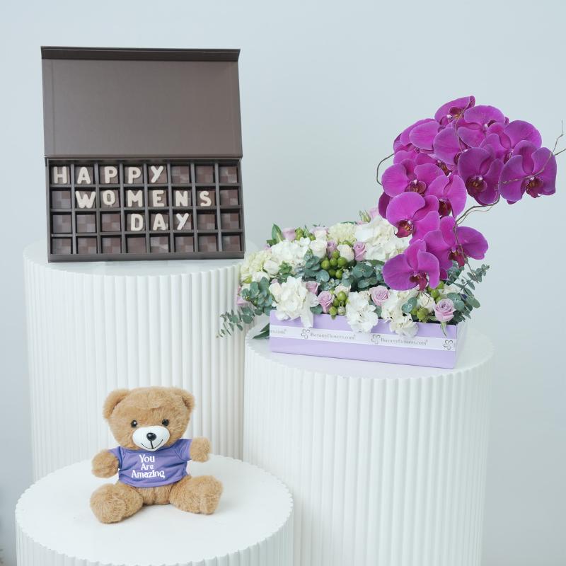 Pastel Flower in Purple Tray Trio - Gift Sets gift from Buy Any Flowers Dubai in Al Quoz Industrial Area 4, Dubai, UAE