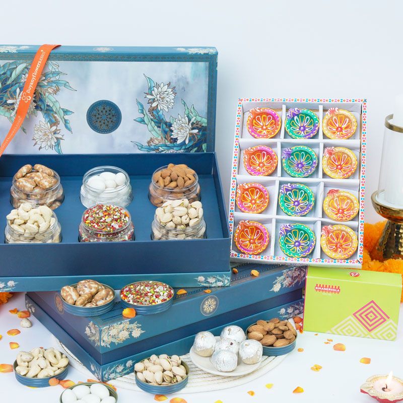 Premium Royal Themed Diwali Gift Hamper – Sweets & Decor With Diya Set thumbnail 3