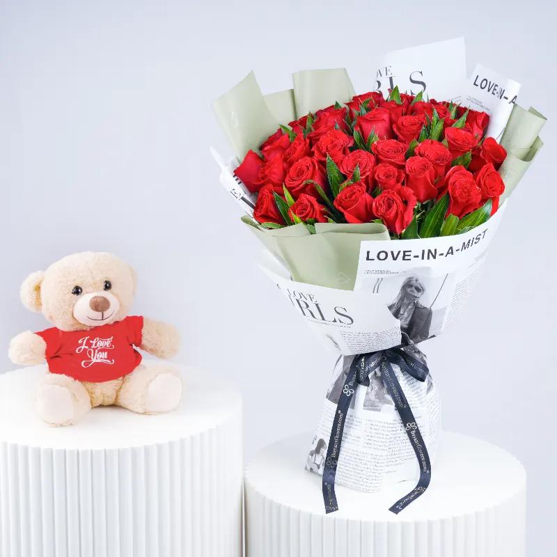 Soul 35 Red Roses Bouquet With Teddy - Gift Sets gift from Buy Any Flowers Dubai in Al Quoz Industrial Area 4, Dubai, UAE