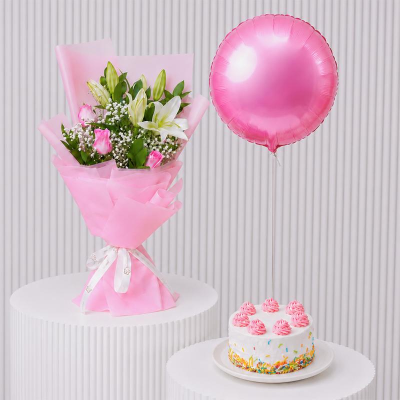 Cotton Candy with Cake and Balloon - Gift Sets gift from Buy Any Flowers Dubai in Al Quoz Industrial Area 4, Dubai, UAE
