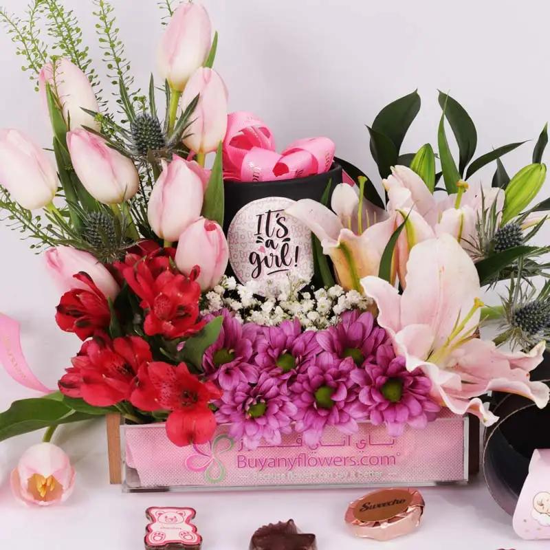 Its a Girl Floral and Chocolate Arrangement - Chocolates gift from Buy Any Flowers Dubai in Al Quoz Industrial Area 4, Dubai, UAE - image 2