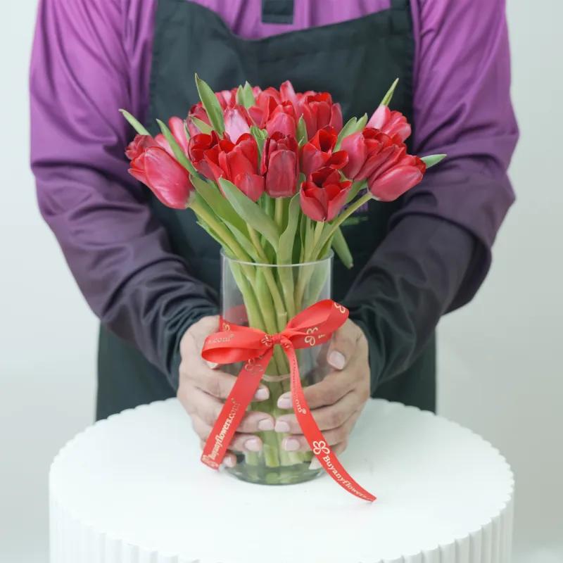 Love 21 Red Tulips Vase With Teddy - Gift Sets gift from Buy Any Flowers Dubai in Al Quoz Industrial Area 4, Dubai, UAE - image 2