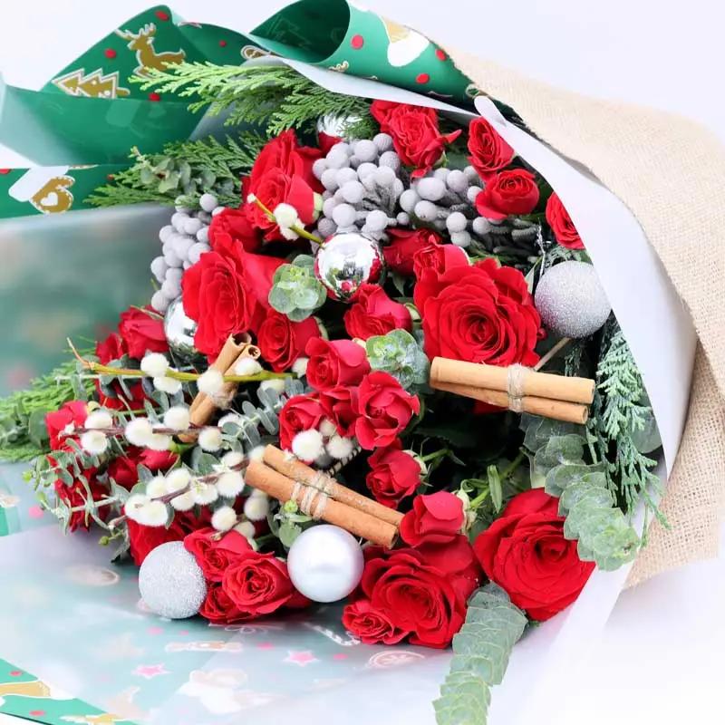 Christmas Red Roses Flower Bouquet thumbnail 4