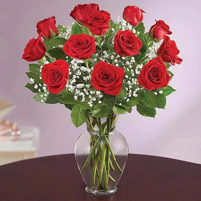 Elegant 12 Roses In Vase and Triple Chocolate Cake thumbnail 2