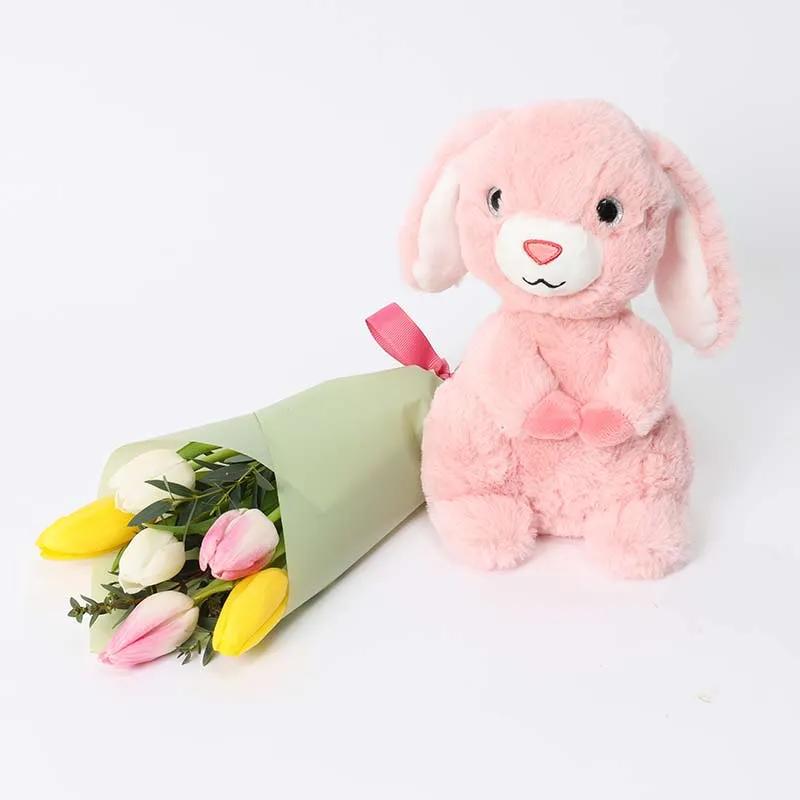Natures Bulb and Pink Bunny Soft Toy from Buy Any Flowers Dubai in Dubai