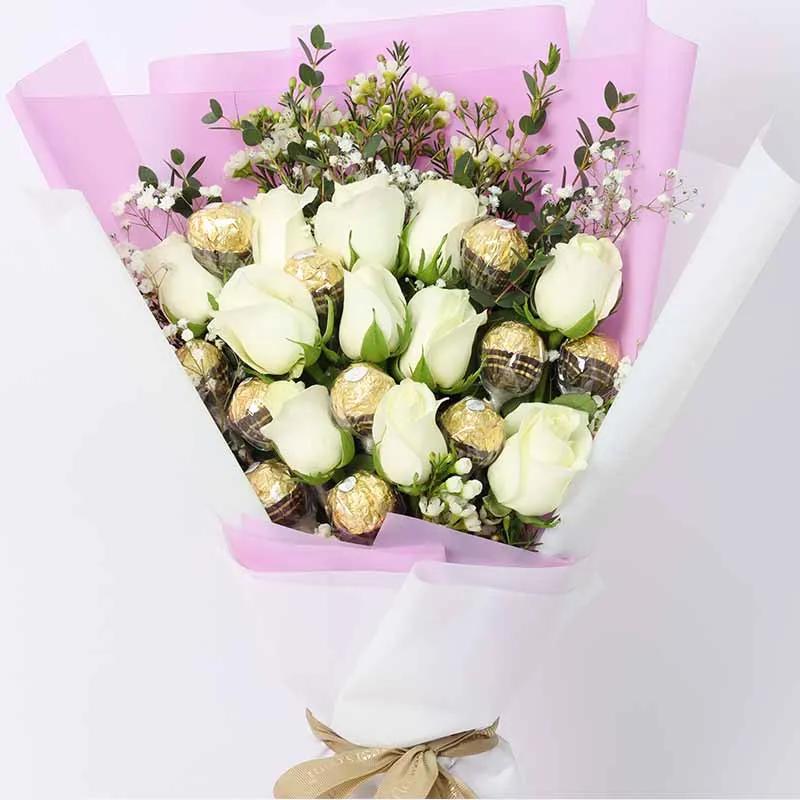 Love 11 White Roses and Ferrero Bouquet thumbnail 3