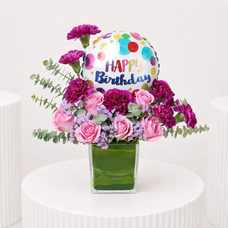 Cute Birthday Balloon and Flower Vase - Flowers gift from Buy Any Flowers Dubai in Al Quoz Industrial Area 4, Dubai, UAE