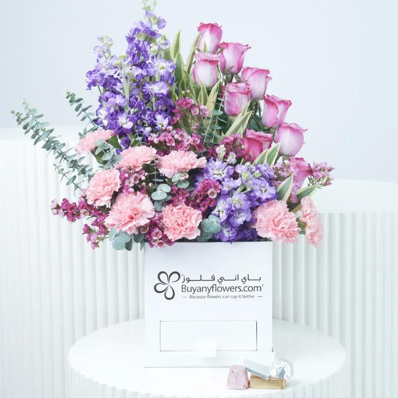 Alluring Flowers and Chocolates Box - Flowers gift from Buy Any Flowers Dubai in Al Quoz Industrial Area 4, Dubai, UAE