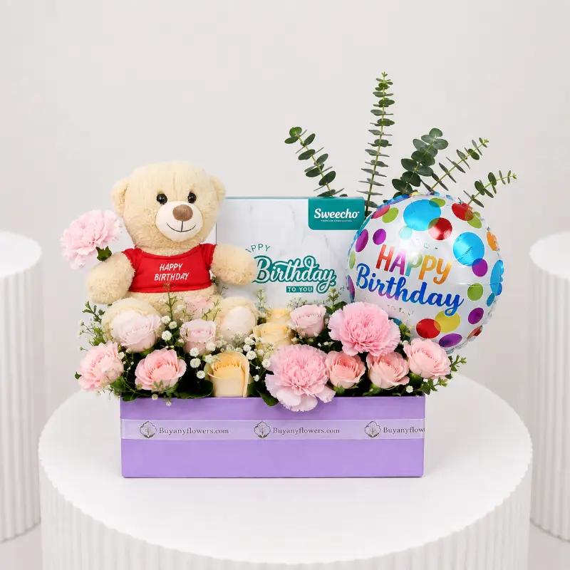 Pastel Birthday Flower Hamper - Flowers gift from Buy Any Flowers Dubai in Al Quoz Industrial Area 4, Dubai, UAE