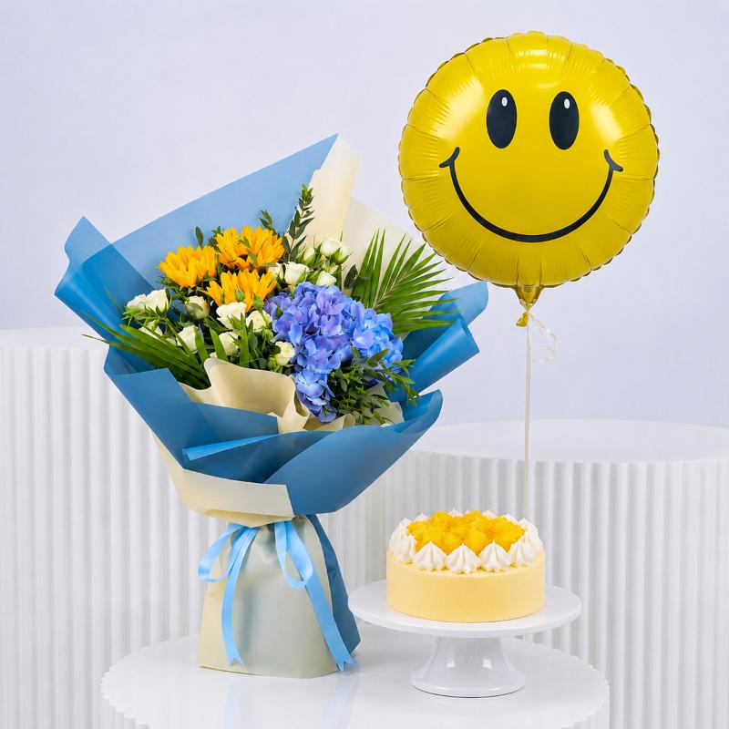 Serene Flower with Cake and Balloon - Gift Sets gift from Buy Any Flowers Dubai in Al Quoz Industrial Area 4, Dubai, UAE