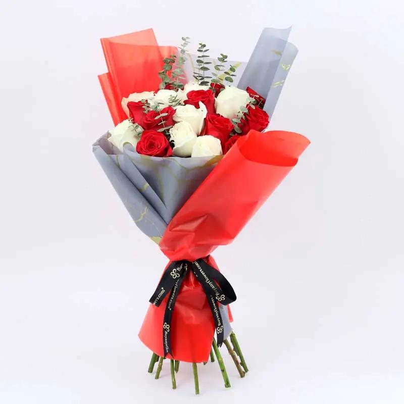 Beauty in Red and White 21 Roses Bouquet Trio thumbnail 2