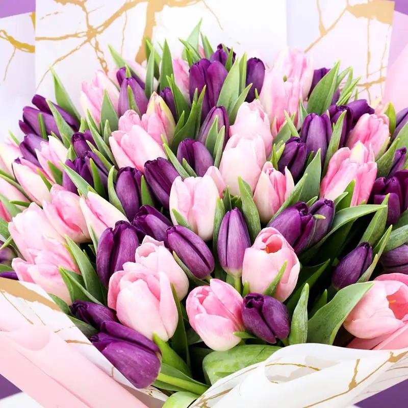 Pretty 75 Pink and Purple Tulips Bouquet - Flowers gift from Buy Any Flowers Dubai in Al Quoz Industrial Area 4, Dubai, UAE - image 3