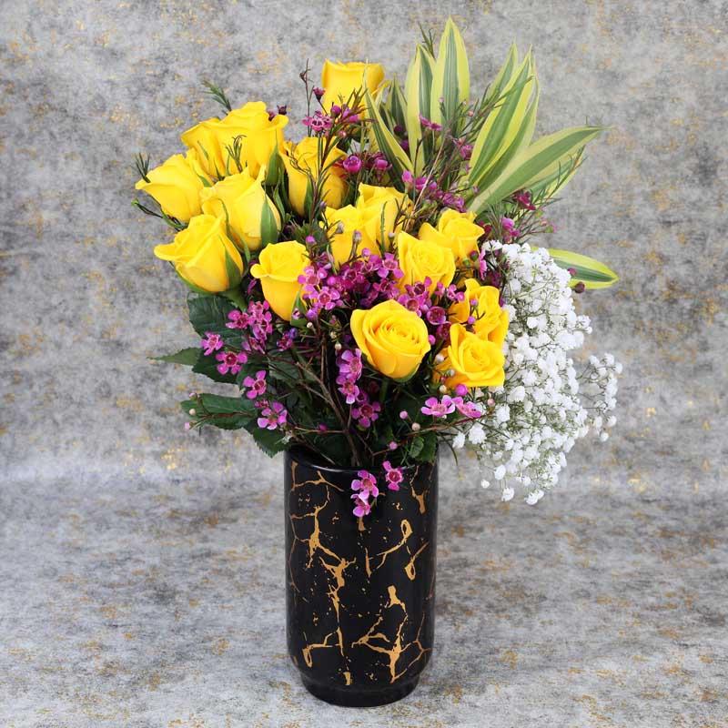 Sunshine 15 Yellow Roses Arrangement - Flowers gift from Buy Any Flowers Dubai in Al Quoz Industrial Area 4, Dubai, UAE