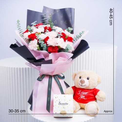 Queen 21 Red Roses and Pink Carnations Bouquet Trio - Gift Sets gift from Buy Any Flowers Dubai in Al Quoz Industrial Area 4, Dubai, UAE - image 5