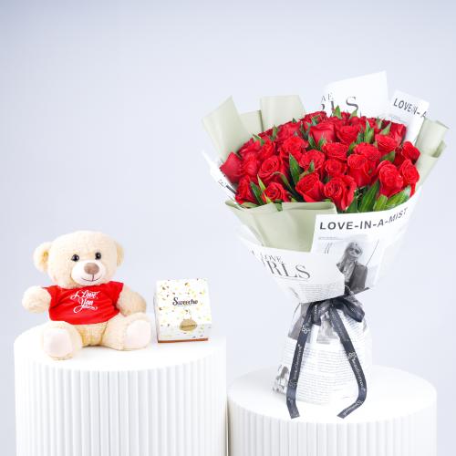 Soul 35 Red Roses Bouquet Trio - Gift Sets gift from Buy Any Flowers Dubai in Al Quoz Industrial Area 4, Dubai, UAE