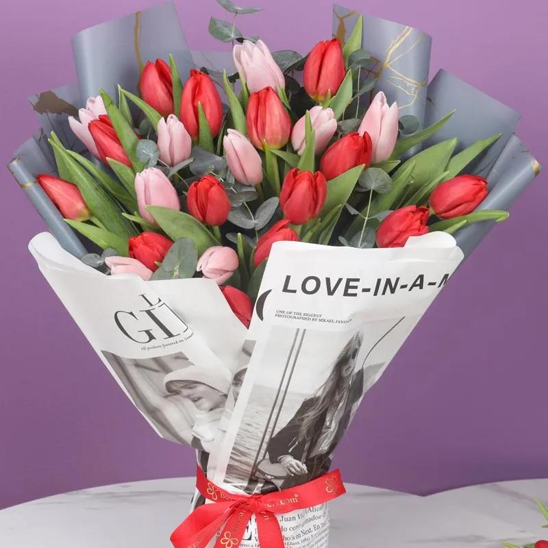 Mysterious 25 Red and Pink Tulips Bouquet thumbnail 2