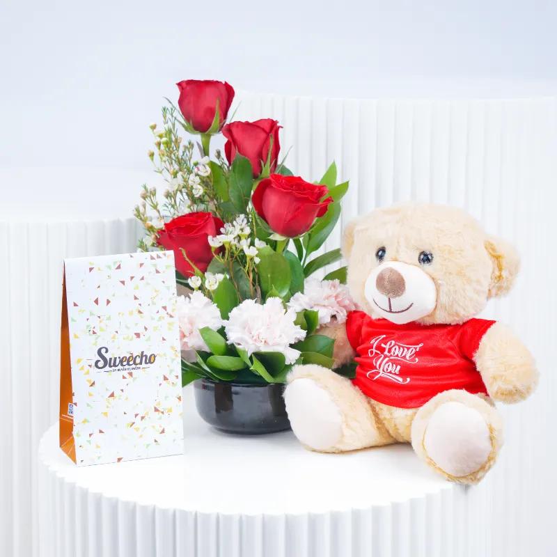 Memories 7 Roses and Carnation Arrangement Trio - Gift Sets gift from Buy Any Flowers Dubai in Al Quoz Industrial Area 4, Dubai, UAE