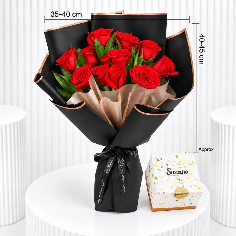 Beauty 11 Red Roses Bouquet with Chocolate - Gift Sets gift from Buy Any Flowers Dubai in Al Quoz Industrial Area 4, Dubai, UAE - image 3