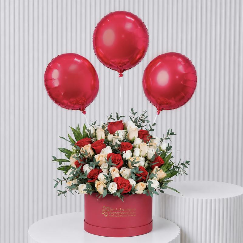 Forever in Bloom Roses and Balloons - Gift Sets gift from Buy Any Flowers Dubai in Al Quoz Industrial Area 4, Dubai, UAE