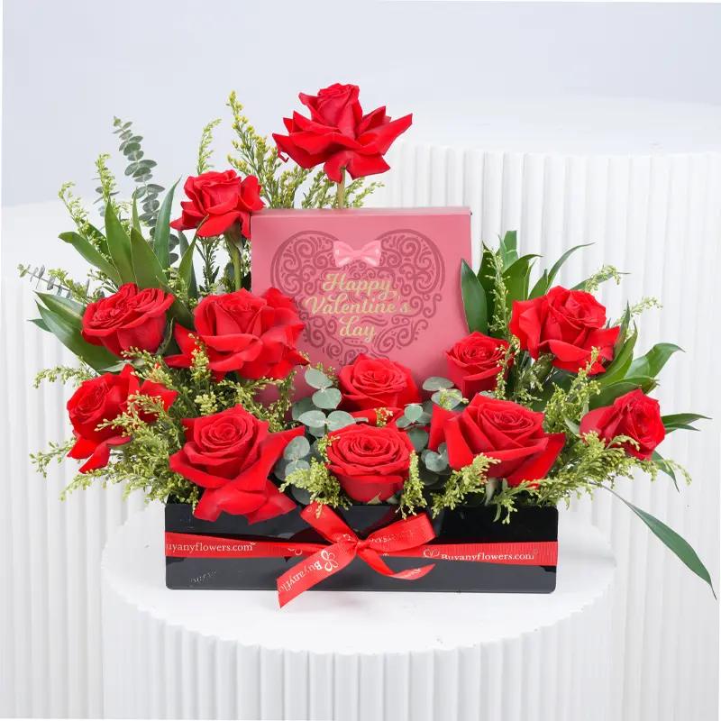 Valentine Red Roses and Chocolate Arrangement - Gift Sets gift from Buy Any Flowers Dubai in Al Quoz Industrial Area 4, Dubai, UAE