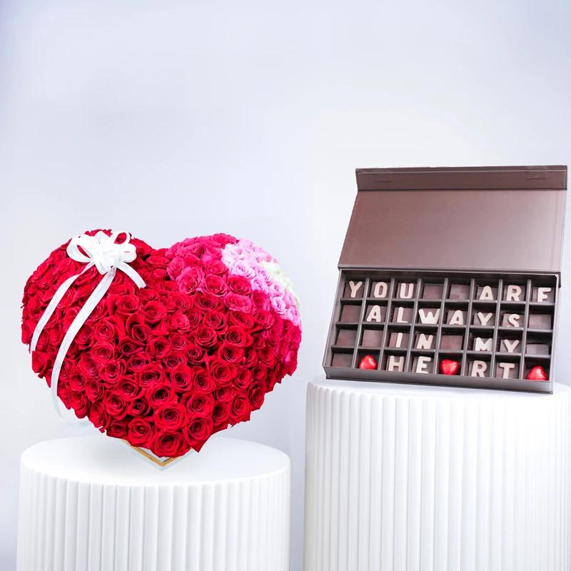 Grand Romance 201 Roses 3D Heart Arrangement WIth Chocolate - Gift Sets gift from Buy Any Flowers Dubai in Al Quoz Industrial Area 4, Dubai, UAE