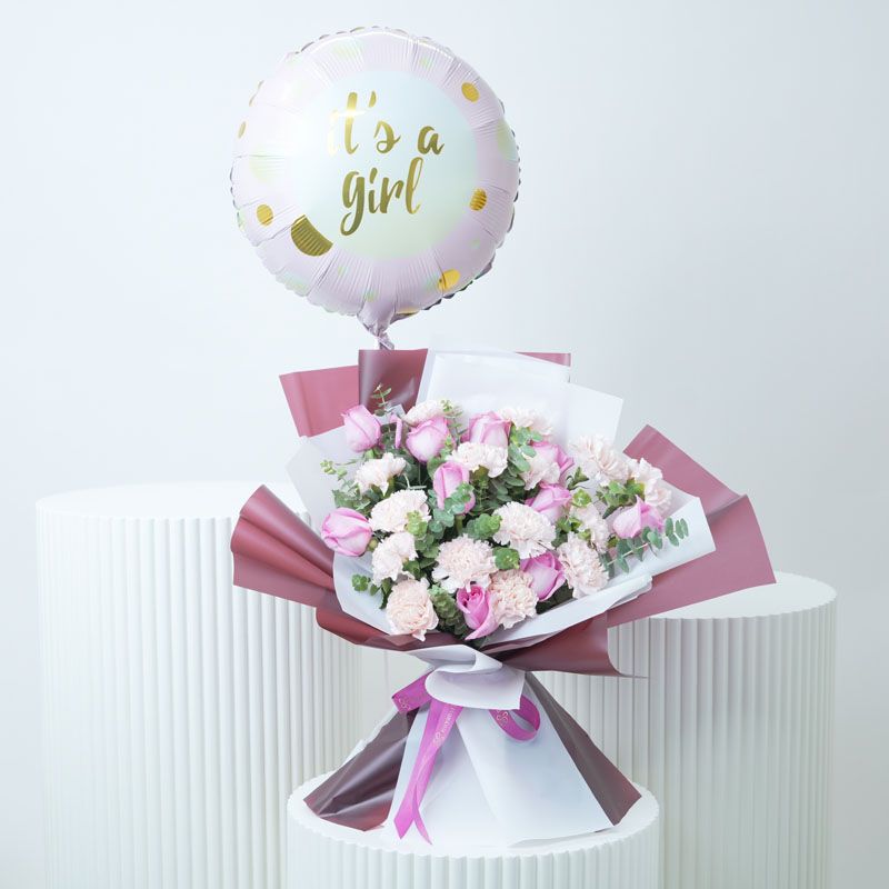 Pink Blushing and Its a Girl Balloon