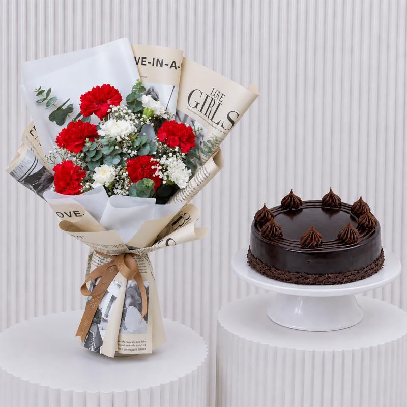 Candy Carnations and Chocolate Cake - Gift Sets gift from Buy Any Flowers Dubai in Al Quoz Industrial Area 4, Dubai, UAE