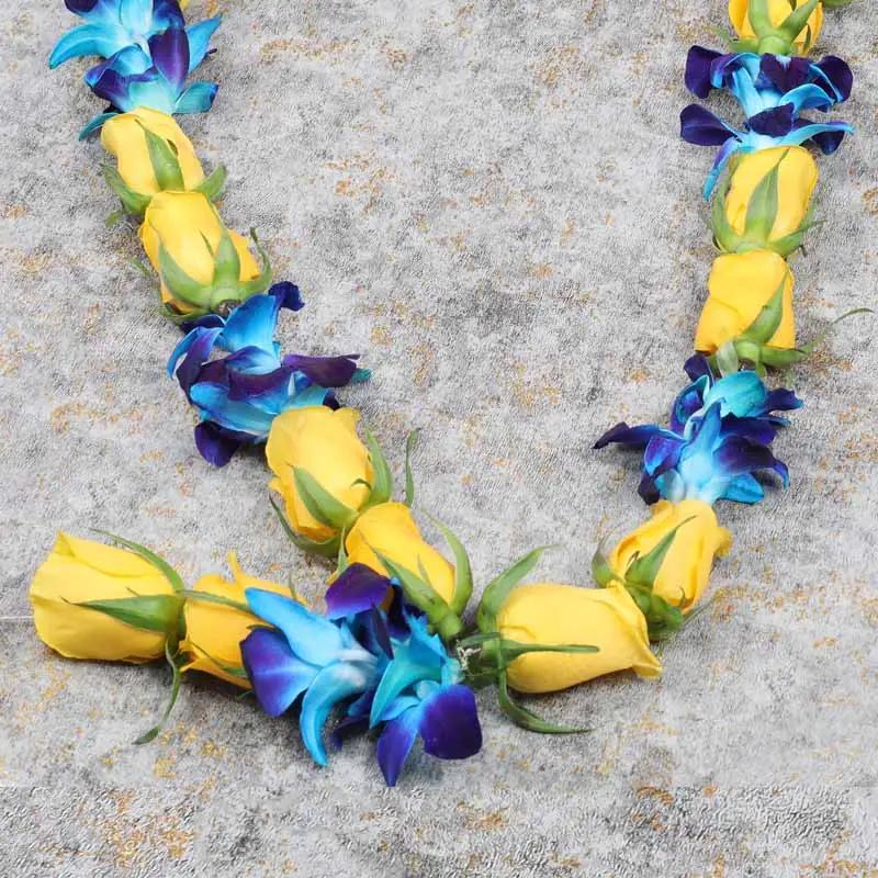 Yellow Roses and Blue Orchid Garland - Flowers gift from Buy Any Flowers Dubai in Al Quoz Industrial Area 4, Dubai, UAE - image 3