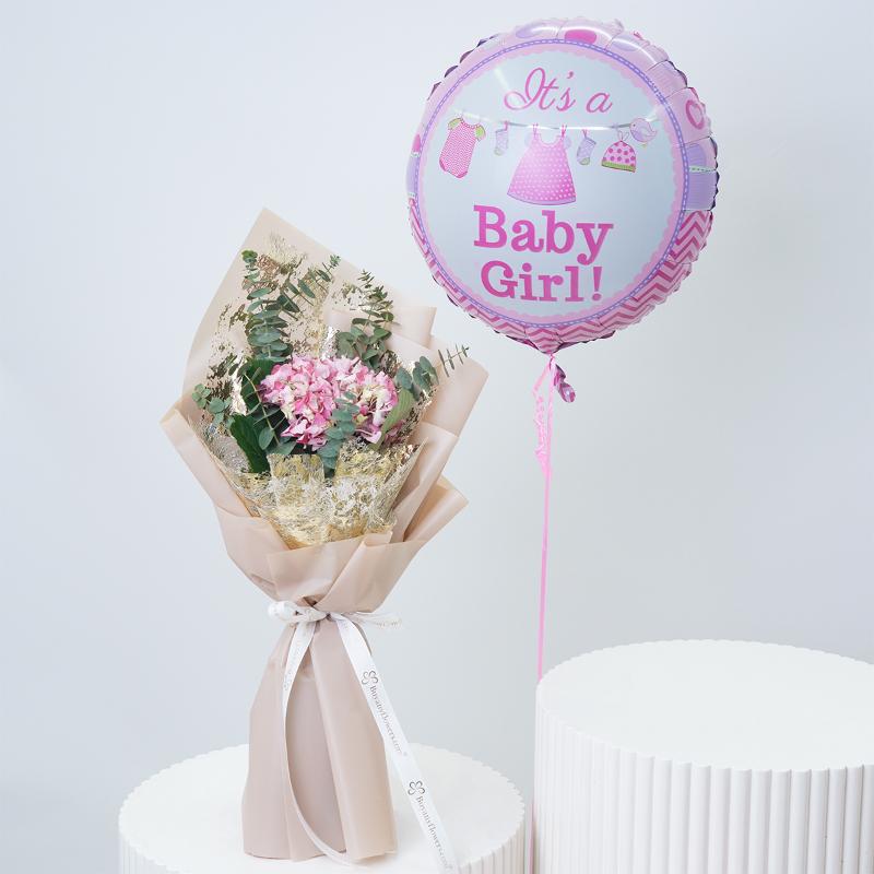 Baby Girl Floral and Balloon Combo - Gift Sets gift from Buy Any Flowers Dubai in Al Quoz Industrial Area 4, Dubai, UAE