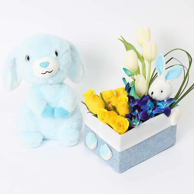 Floral Bunny Box and Bunny Soft Toy Blue thumbnail 2