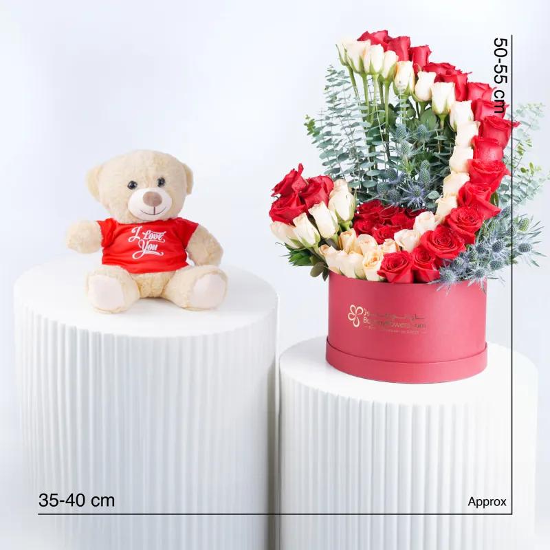 Velvet Blush 65 Roses in Box and Teddy - Gift Sets gift from Buy Any Flowers Dubai in Al Quoz Industrial Area 4, Dubai, UAE - image 3