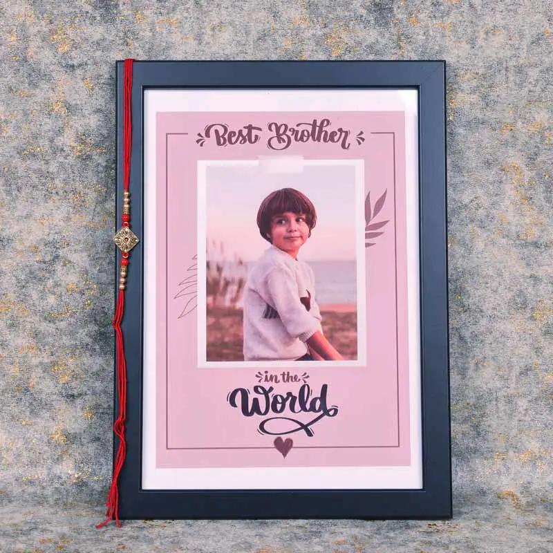 Antique Kundan Rakhi with Personalised Photo Frame in Dubai
