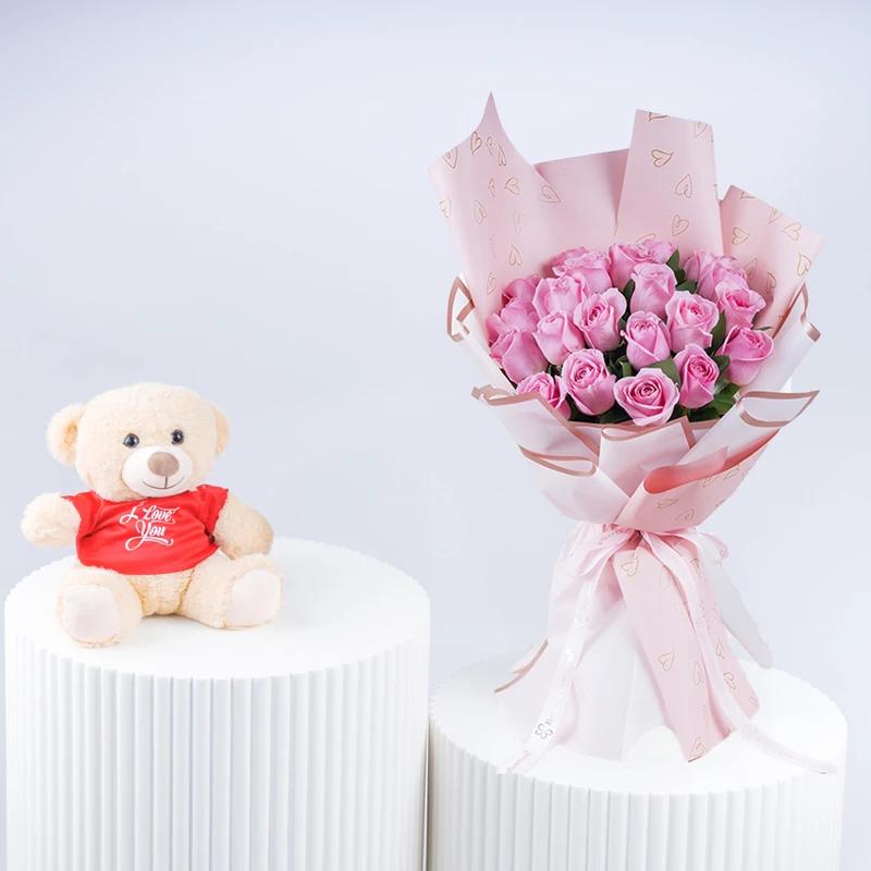 Pink Beauty 21 Roses and I Love You Teddy - Gift Sets gift from Buy Any Flowers Dubai in Al Quoz Industrial Area 4, Dubai, UAE