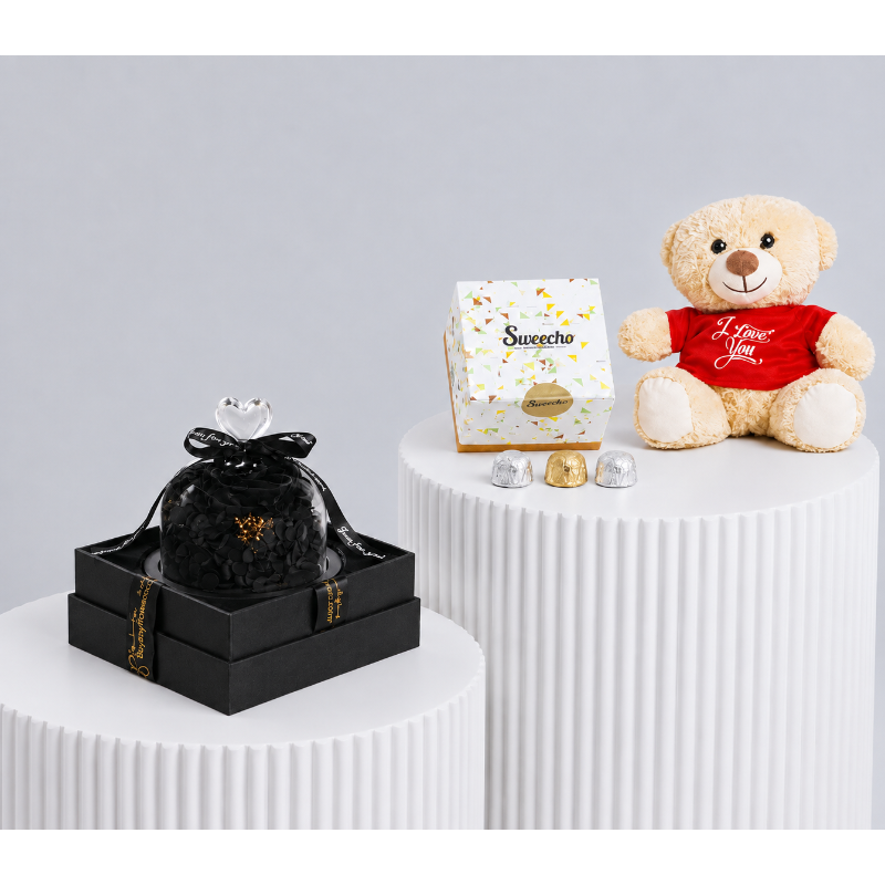 Designer Black Preserved Rose Trio - Flowers gift from Buy Any Flowers Dubai in Al Quoz Industrial Area 4, Dubai, UAE