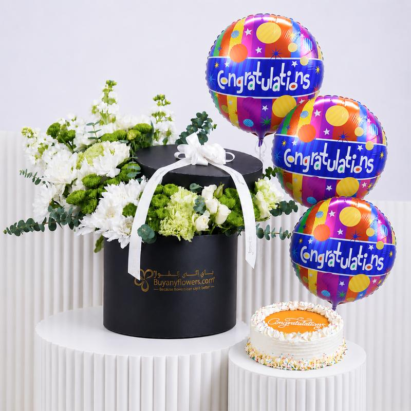 Ivory Whisper with Cake and Balloon - Gift Sets gift from Buy Any Flowers Dubai in Al Quoz Industrial Area 4, Dubai, UAE