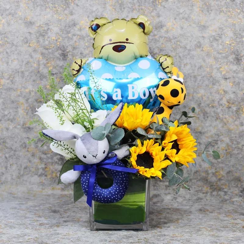Welcome Baby Boy Flower Vase and Chocolates - Flowers gift from Buy Any Flowers Dubai in Al Quoz Industrial Area 4, Dubai, UAE - image 2