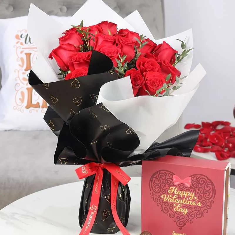 Beautiful Red 21 Roses Bouquet and Valentine Chocolates By Sweecho - Chocolates gift from Buy Any Flowers Dubai in Al Quoz Industrial Area 4, Dubai, UAE - image 3