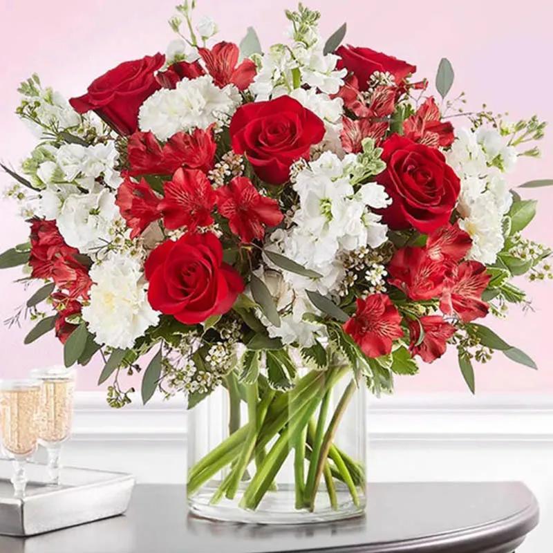 Red and White Flower Arrangement thumbnail 1