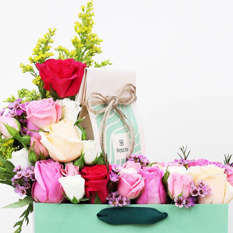 Petals And Chocolates Pink Flowers With Patchi Chocolate Bag - Flowers gift from Buy Any Flowers Dubai in Al Quoz Industrial Area 4, Dubai, UAE - image 3