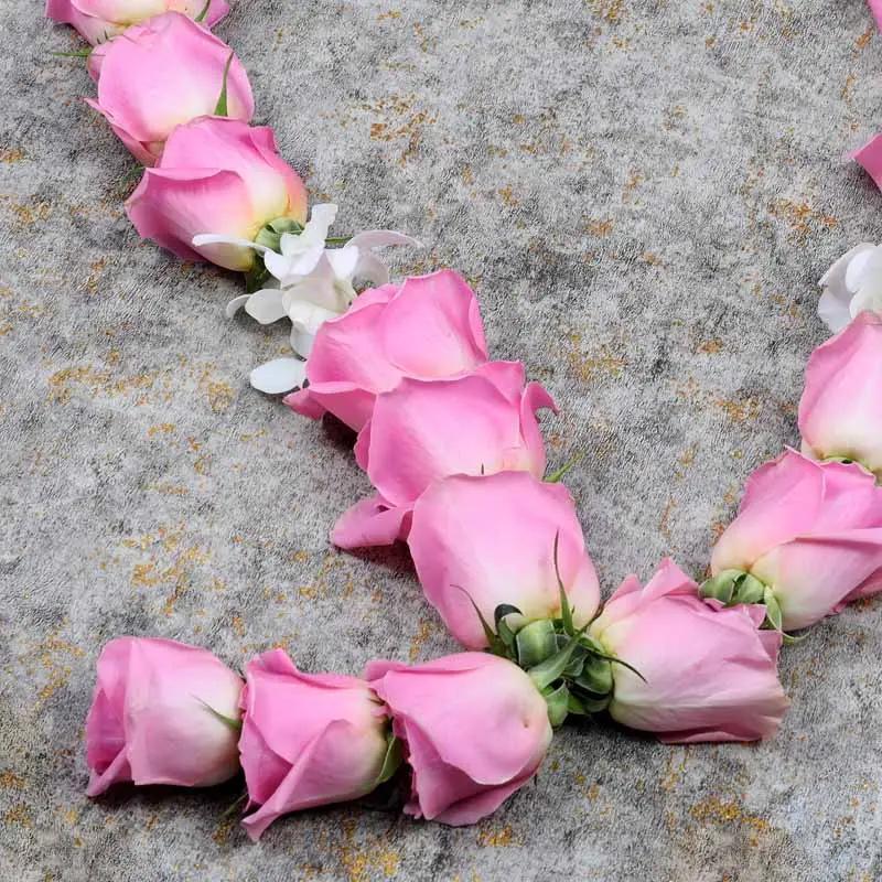 Pink Roses and White Orchid Garland thumbnail 3