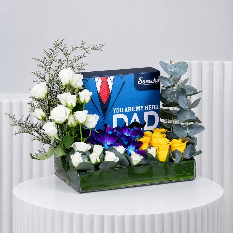 Hero Dad Flowers and Chocolate Arrangement - Chocolates gift from Buy Any Flowers Dubai in Al Quoz Industrial Area 4, Dubai, UAE