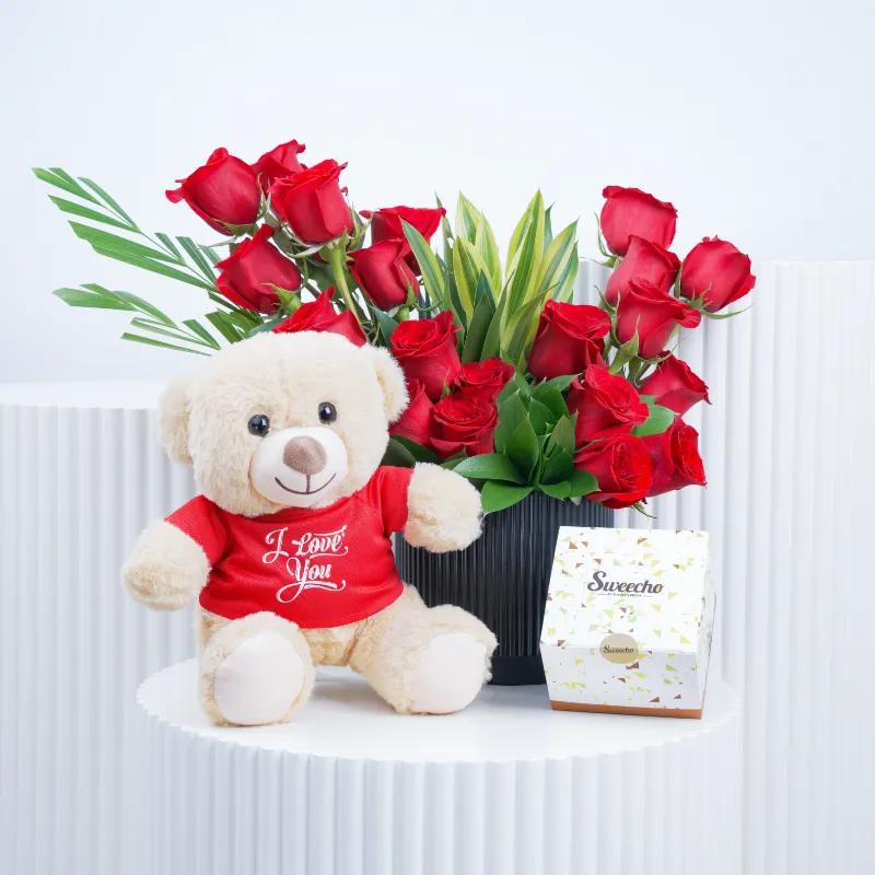 Royal 21 Red Roses Arrangement Trio - Flowers gift from Buy Any Flowers Dubai in Al Quoz Industrial Area 4, Dubai, UAE