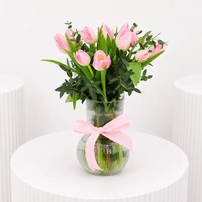 Belle 11 Pink Tulips Vase - Flowers gift from Buy Any Flowers Dubai in Al Quoz Industrial Area 4, Dubai, UAE