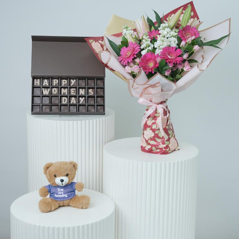 Pink Radiance Bouquet Trio - Gift Sets gift from Buy Any Flowers Dubai in Al Quoz Industrial Area 4, Dubai, UAE