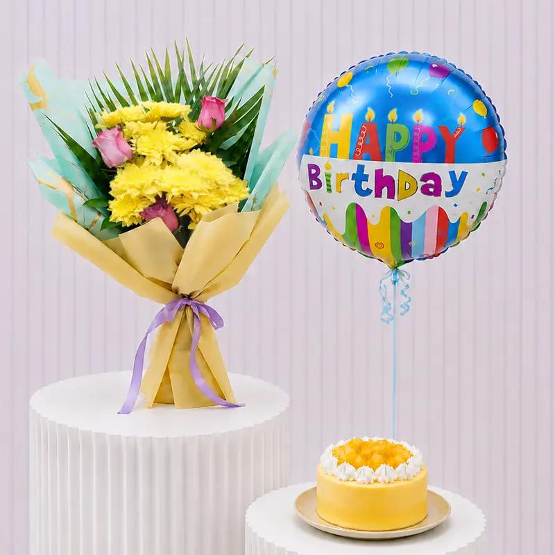 Sunshine Flowers with Cake and Balloon in Dubai
