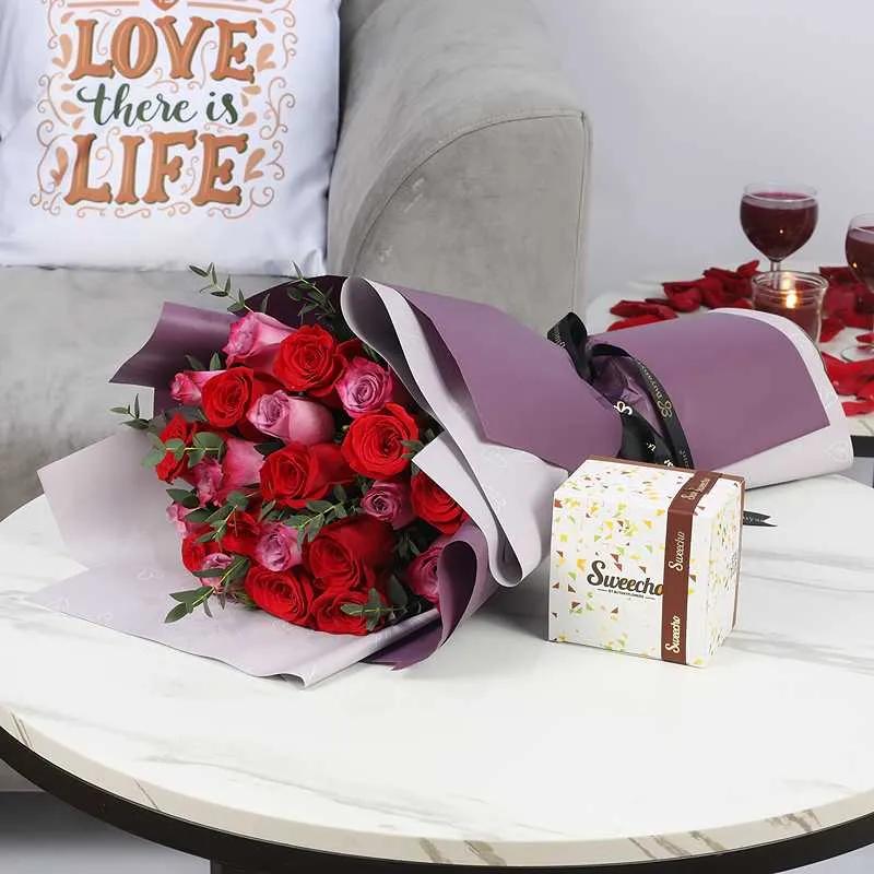 Queen of Heart Bouquet and Sweecho Chocolates 250gm - Chocolates gift from Buy Any Flowers Dubai in Al Quoz Industrial Area 4, Dubai, UAE