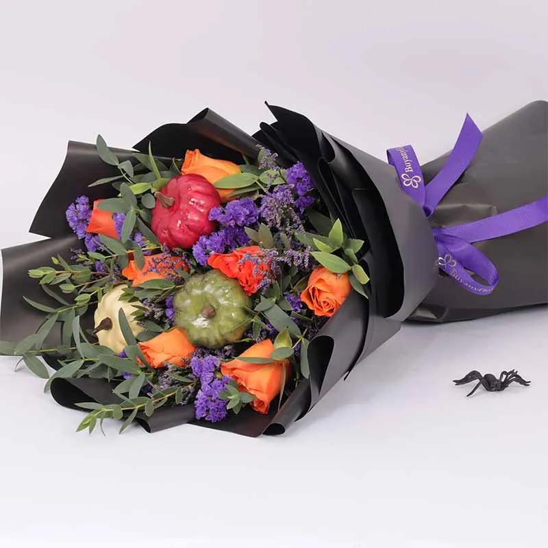 Halloween 7 Orange Roses Bouquet thumbnail 4