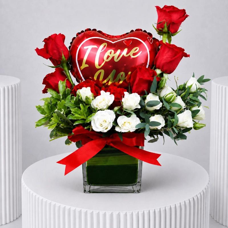 Romantic I Love You Balloon and Flower Vase in Dubai