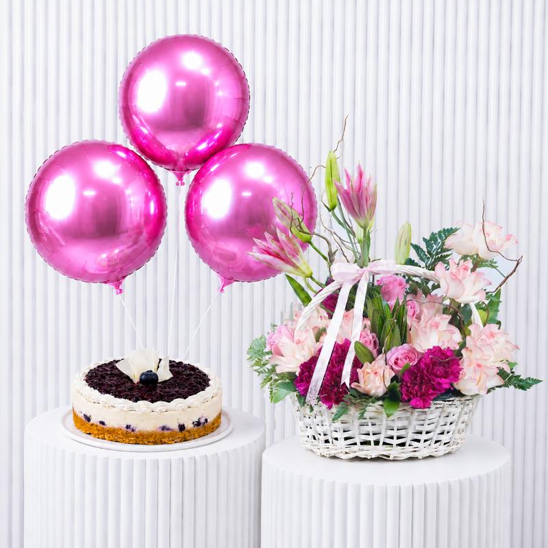 Radiant Flowers with Cake and Balloon - Gift Sets gift from Buy Any Flowers Dubai in Al Quoz Industrial Area 4, Dubai, UAE